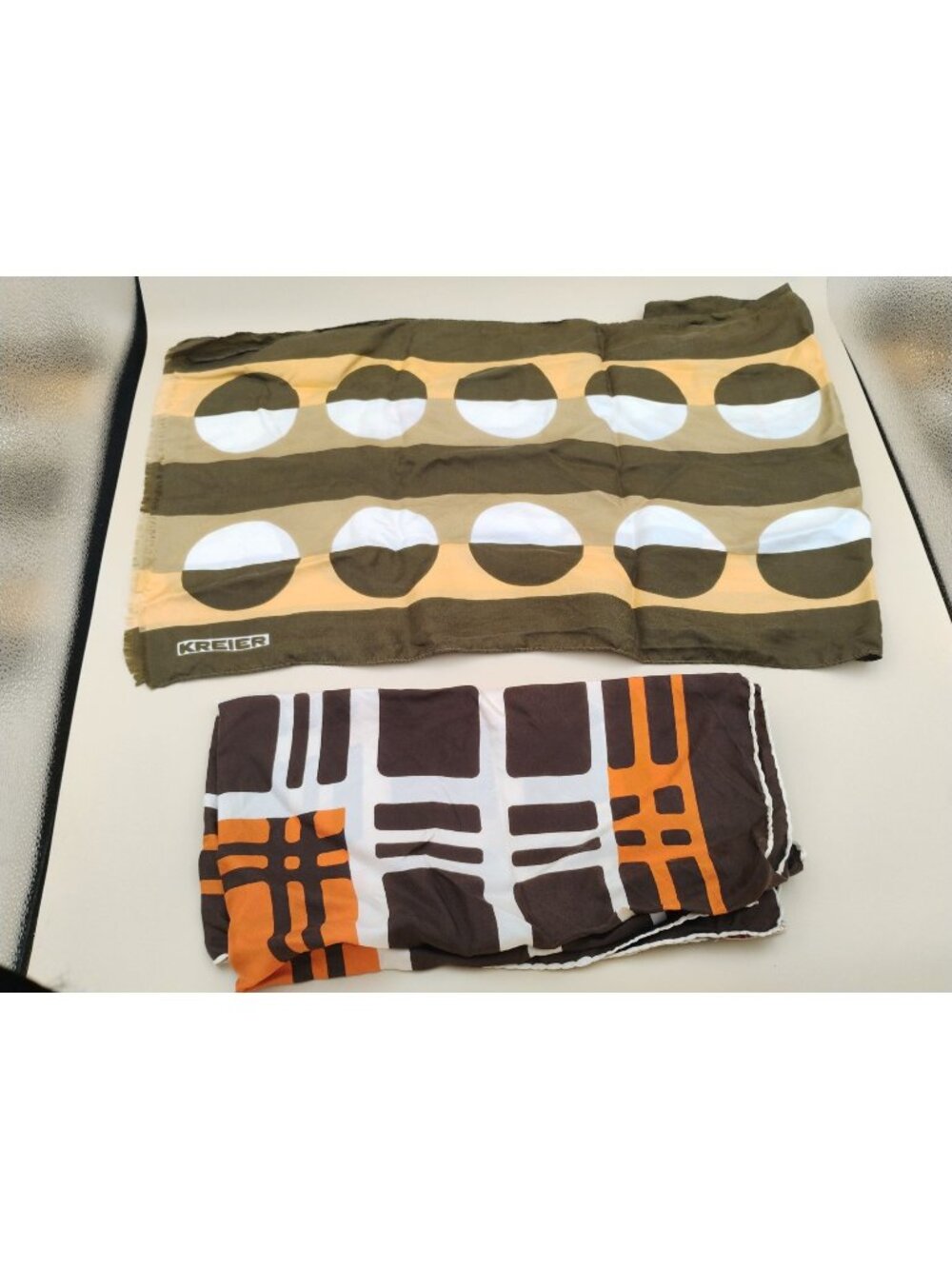 Vintage Kreier & J Wilson Geometric Scarves Orange Brown Retro Midcentury MCM